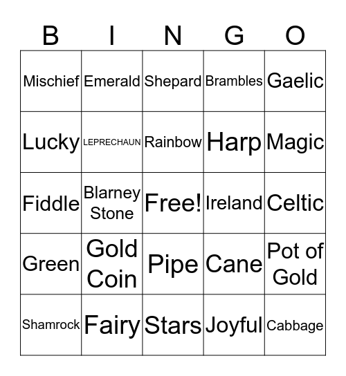 Fun Factory St. Patty's Day Fun Bingo Card