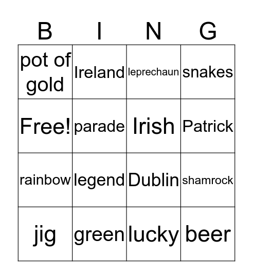 St. Patrick's Day Bingo Card