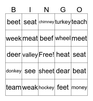 "e" Bingo Card