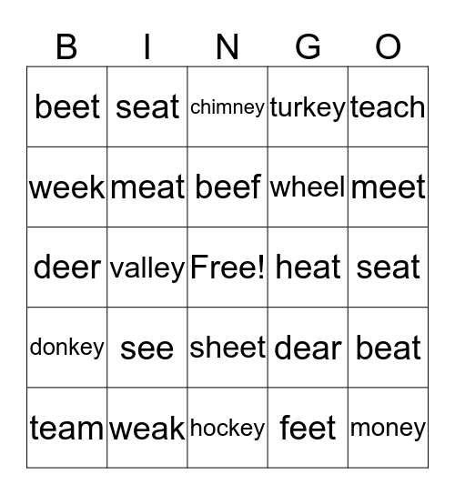 "e" Bingo Card