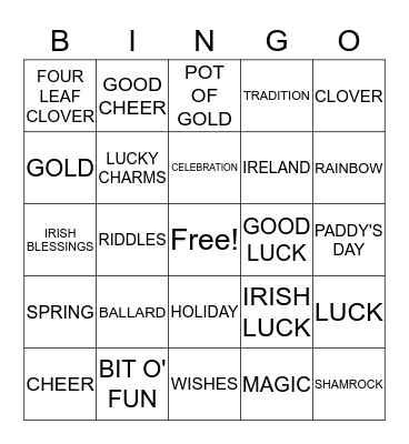 ST. PATRICK'S DAY BINGO Card