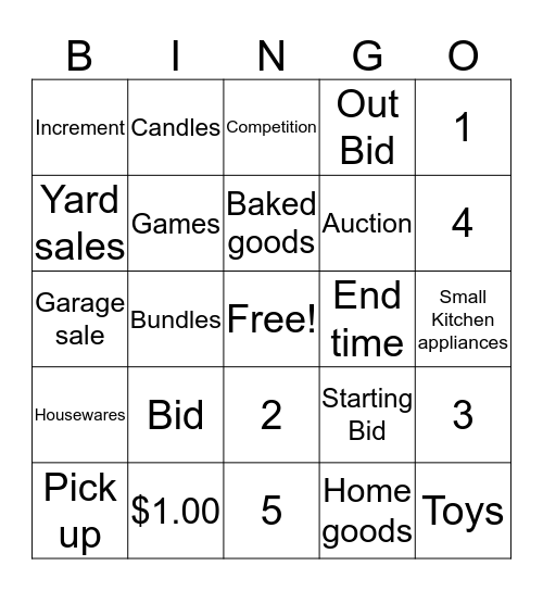 $1 auction game Bingo Card