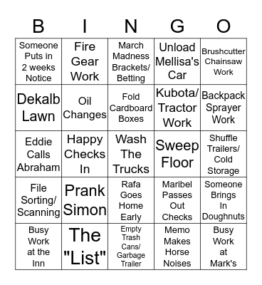 Shop-Day Bingo Card