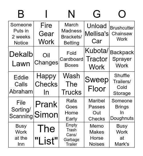 Shop-Day Bingo Card
