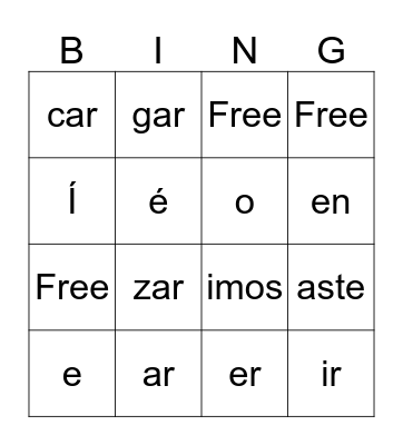 spanish 2 Bingo Card