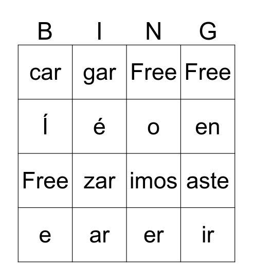 spanish 2 Bingo Card