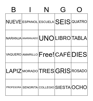 Latin America/Spanish Bingo Card