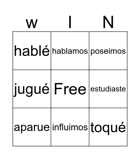 spanish 2 Bingo Card