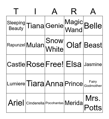Disney Princess BINGO Card