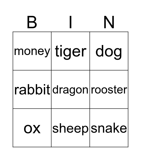 animal Bingo Card