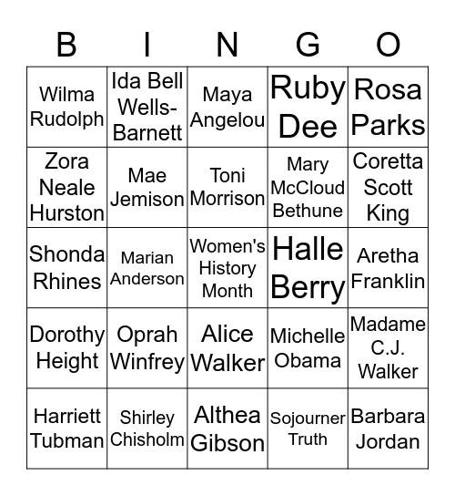 NHEW African American Women's Quote Bingo Card