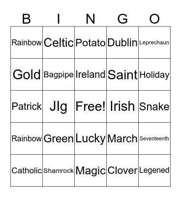 St. Patrick's Day Bingo Card