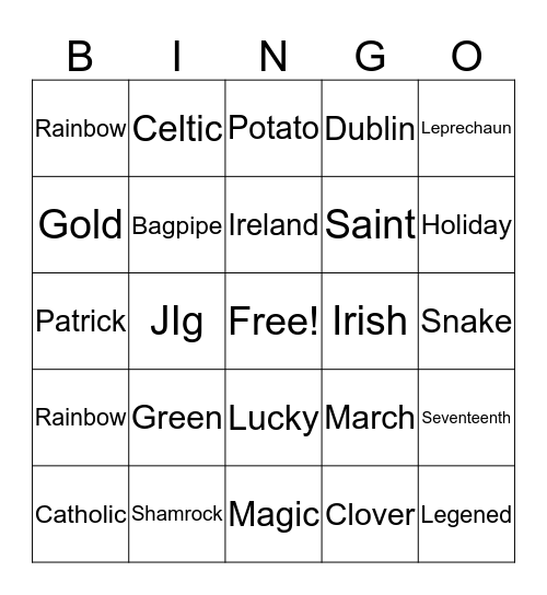 St. Patrick's Day Bingo Card