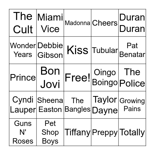 80's BINGO Card