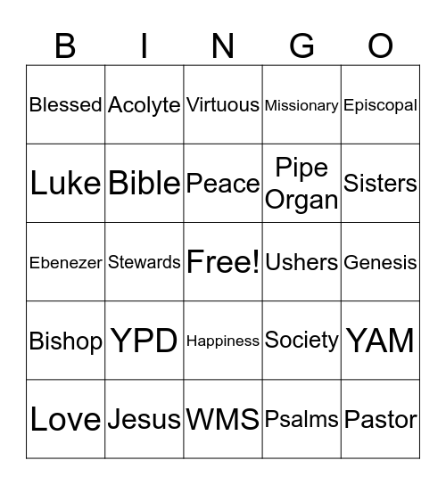 Fun Night Bible Bingo Card