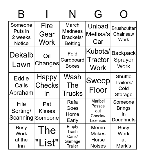 Shop-Day Bingo Card