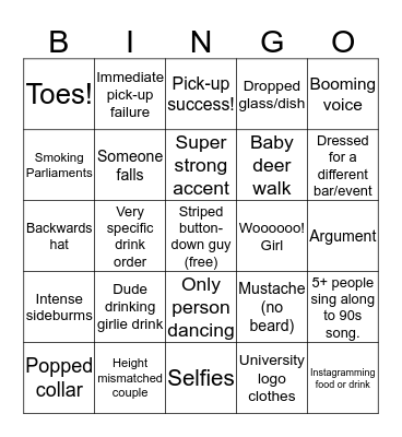 Bar Bingo Card