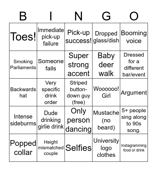 Bar Bingo Card