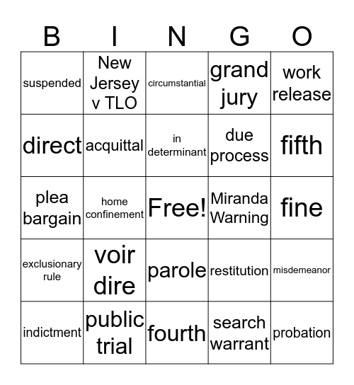 The Criminal Justice System Bingo Card