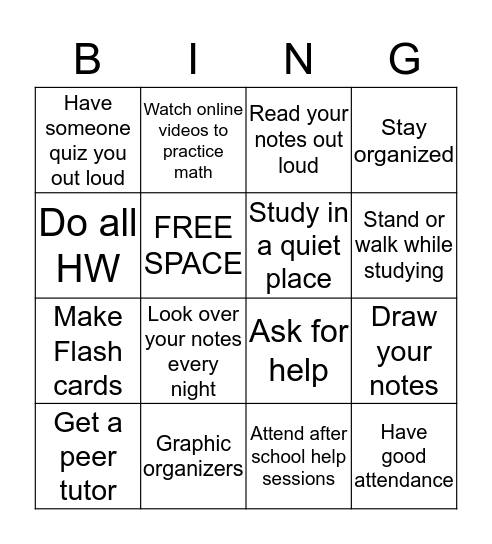 Learning Success Bingo Card