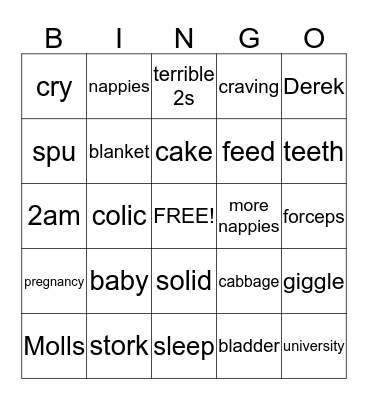 Baby Shower Bingo Card