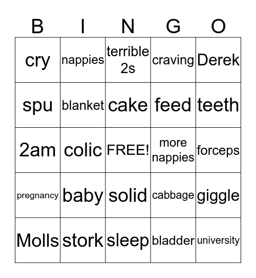 Baby Shower Bingo Card