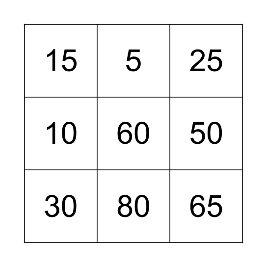 Maths Bingo  Bingo Card