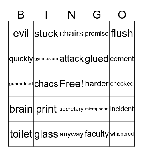 Captain Underpants/Talking Toilets Bingo Card