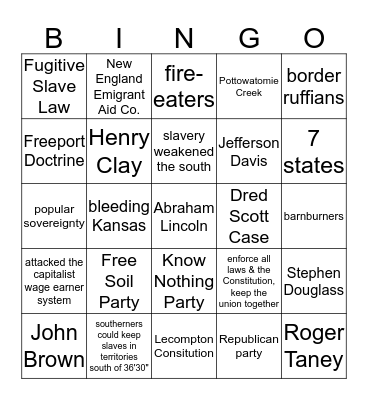 AMSCO Chapter 13 Bingo Card