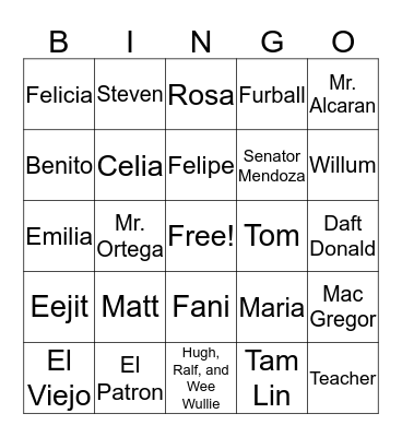 House of the Scorpion Characters Bingo Card
