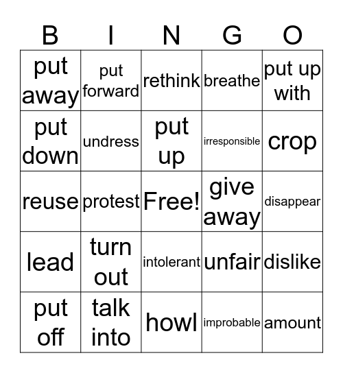 unit 6 ,voc.revision Bingo Card