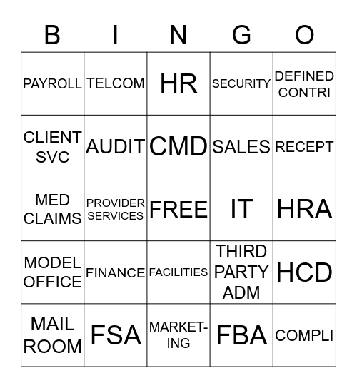 DEPARTMENTS Bingo Card
