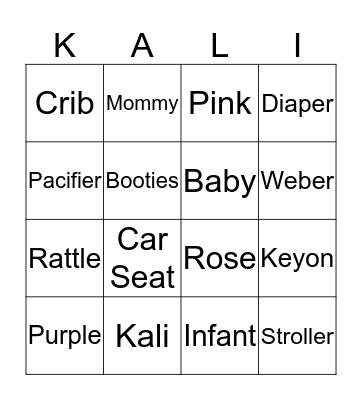 Baby Bingo  Bingo Card