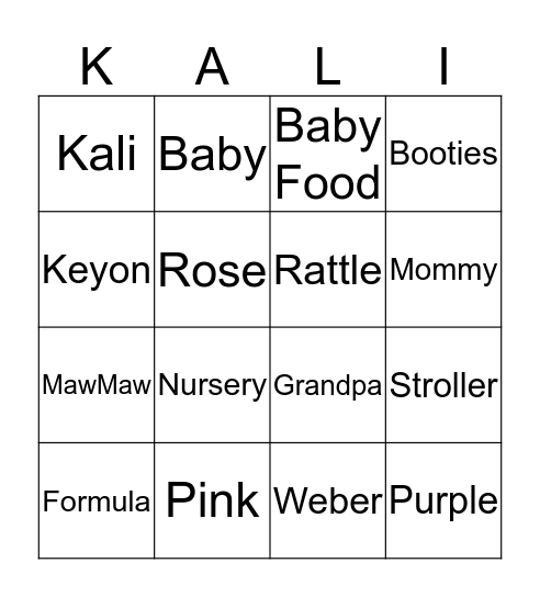 Baby Bingo  Bingo Card
