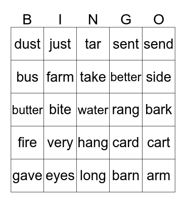 Spelling B Lessons 13-17 Bingo Card