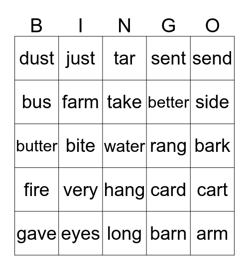 Spelling B Lessons 13-17 Bingo Card