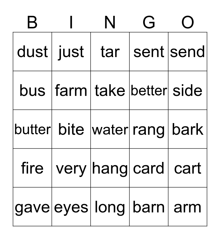 Spelling B Lessons 1317 Bingo Card