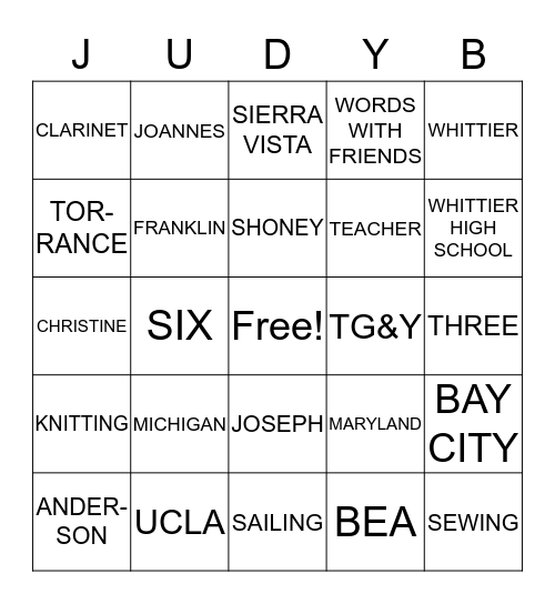JUDY'S BIRTHDAY BINGO Card
