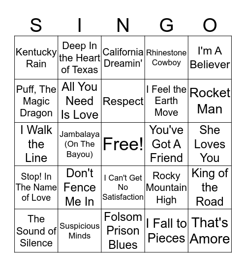 Music Bingo Card