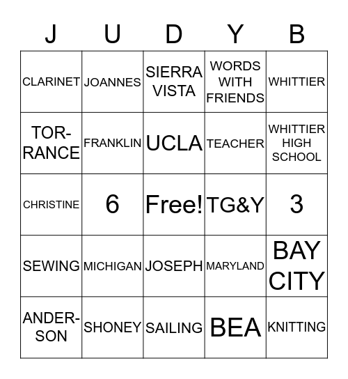 JUDY'S BIRTHDAY BINGO Card