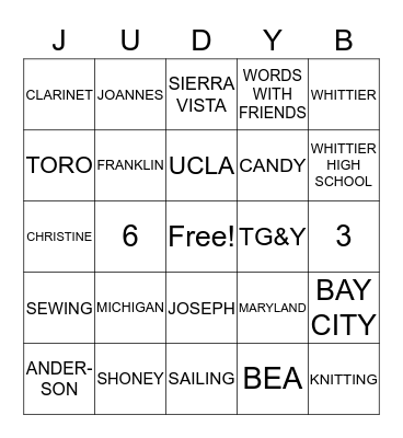 JUDY'S BIRTHDAY BINGO Card