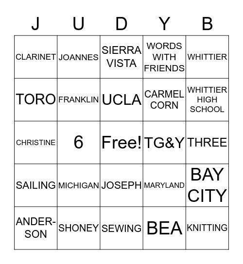 JUDY'S BIRTHDAY BINGO Card
