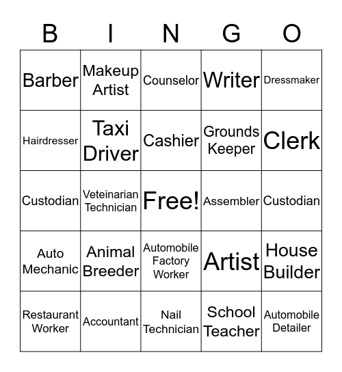My Career Choices Bingo Card