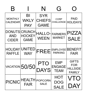 Employee Events Bingo Card