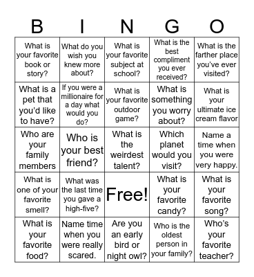 Getting to know one another Bingo Card