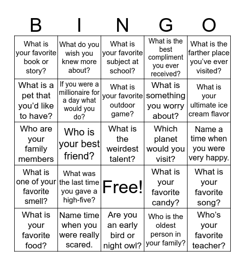 Getting to know one another Bingo Card