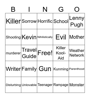 We Need to Talk About Kevin Bingo Card