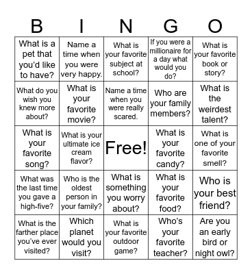 Getting to Know One Another Bingo Card