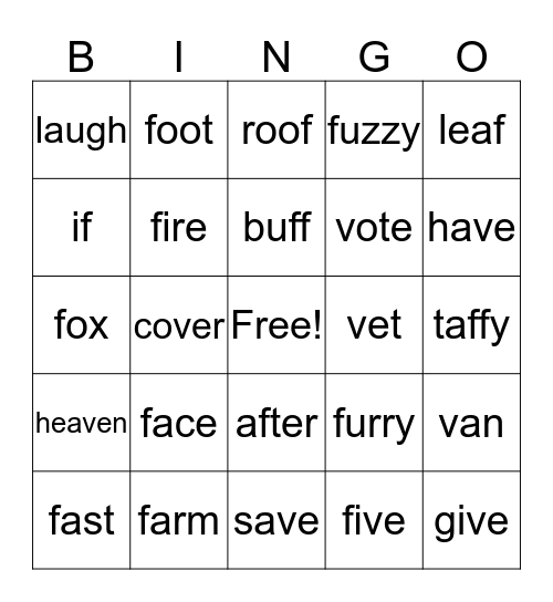 F/V Bingo Card