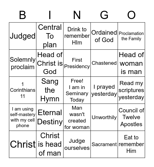 Bingo Monday - 1 Corinthians 11 Bingo Card